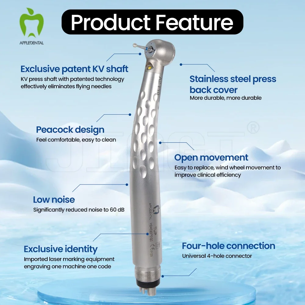 APPLEDENTAL A2 Pro/SUP LED Dental Handpiece KV Controlled Press Shaft, Three-Point Spray, High-Speed German Bearings, Low Noise