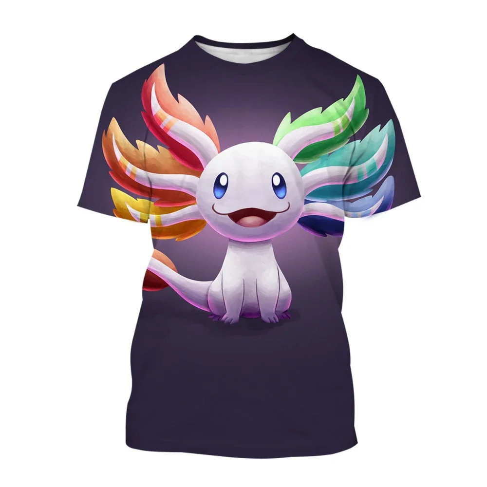 Axolotl Cartoon Animal 3D Printed T-shirt Street Clothing Men's and Women's Casual Fashion Crewneck Oversized Harajuku Children'