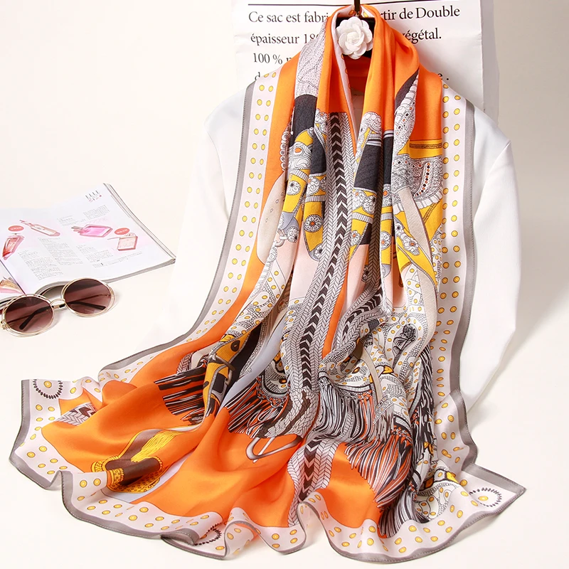 100% real lenço de seda mulheres luxo lenço neckscarf impresso hangzhou natural seda xale macio longo lenço foulard femme