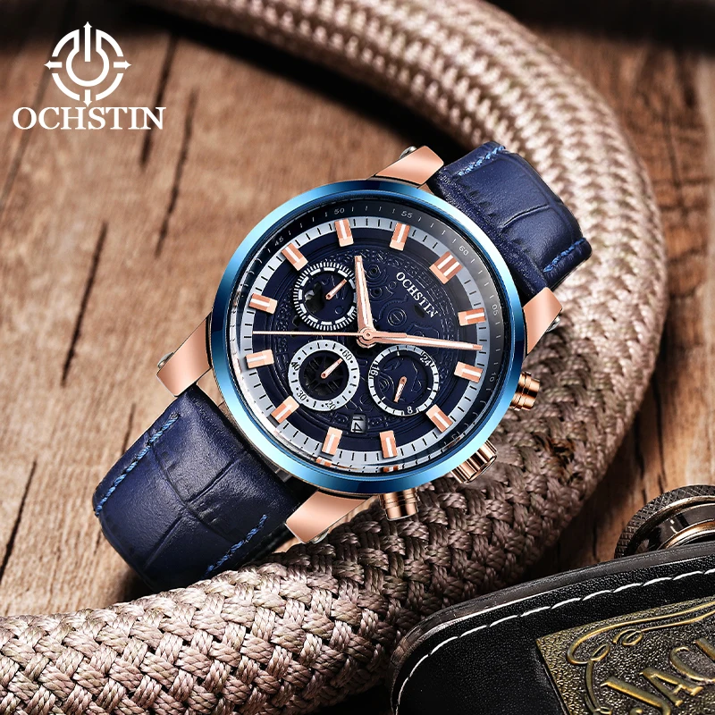 Montre à quartz OCHSTIN pour homme, boîtier fin classique, bracelet en cuir, cadran bien proportionné, mouvement stable, montres pour hommes