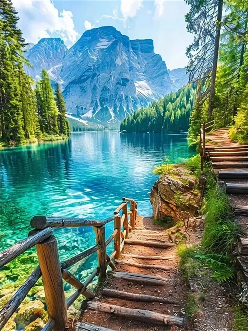 

2D Flat 1 Box of 500/1000/1200/2000PCS Puzzles for Adults Mountain and Blue Lake Water Jigsaw Unique Home Decor Gift Frameless