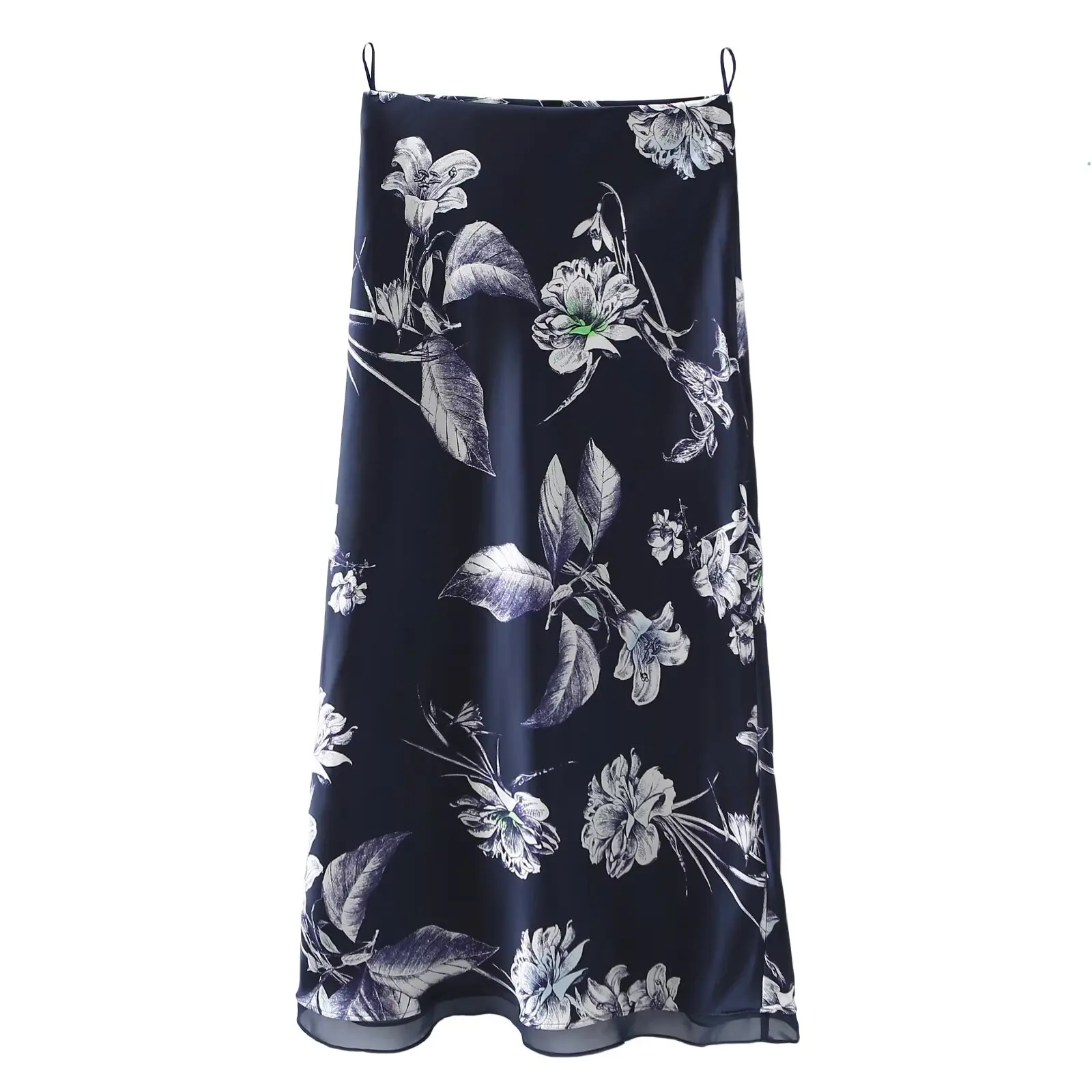 Tangada Women 2024 Flowers Print Skirt Vintage Zipper High Waist Office Lady Midi Skirts 6X026