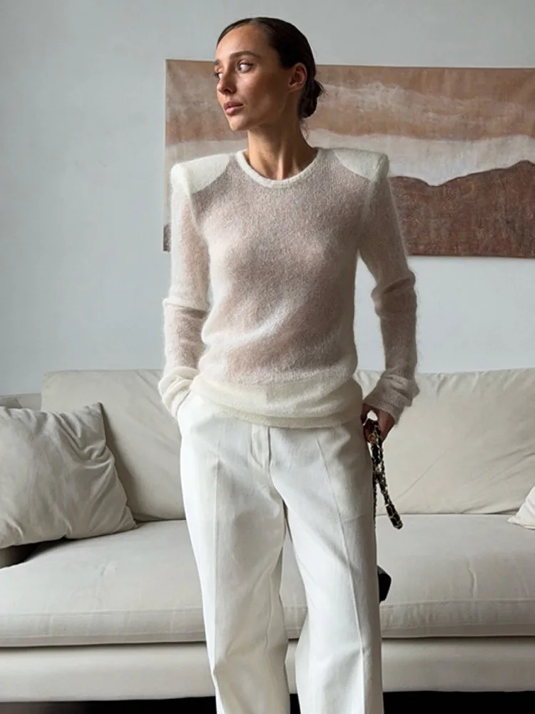 

Tossy White Autumn Knit Sweater Pullovers Women See-Through Long Sleeve Loose Casual Commute Camisola Female Knitwear Pullovers