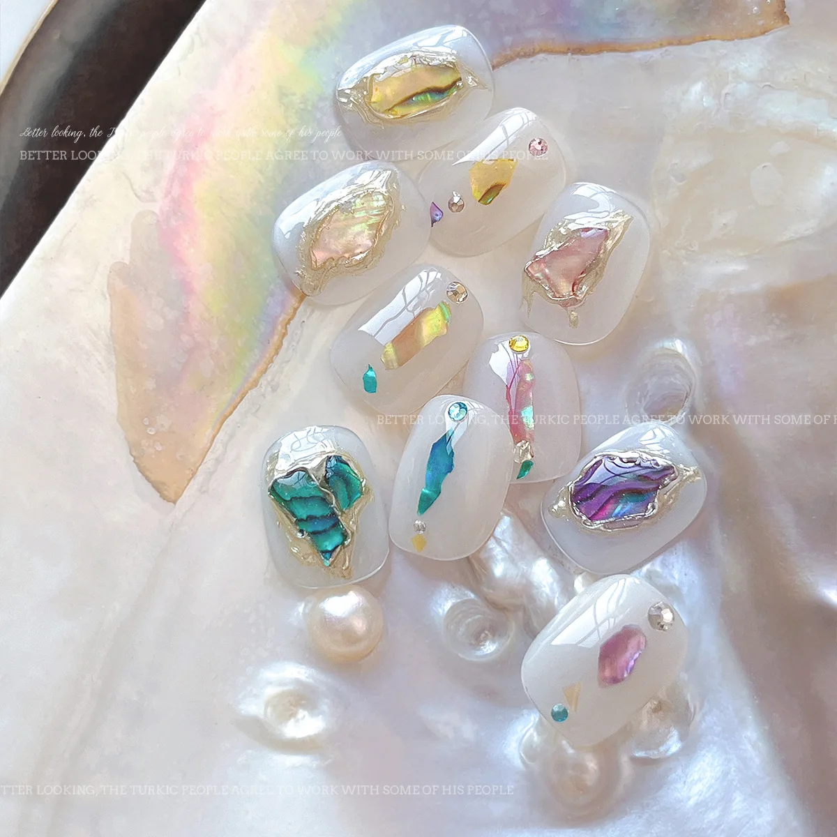 Ultra-Thin Shell Flakes for Nail Art –Irregular Iridescent Abalone Pieces, Natural Mother of Pearl Chips,DIY Manicure Decoration view 3