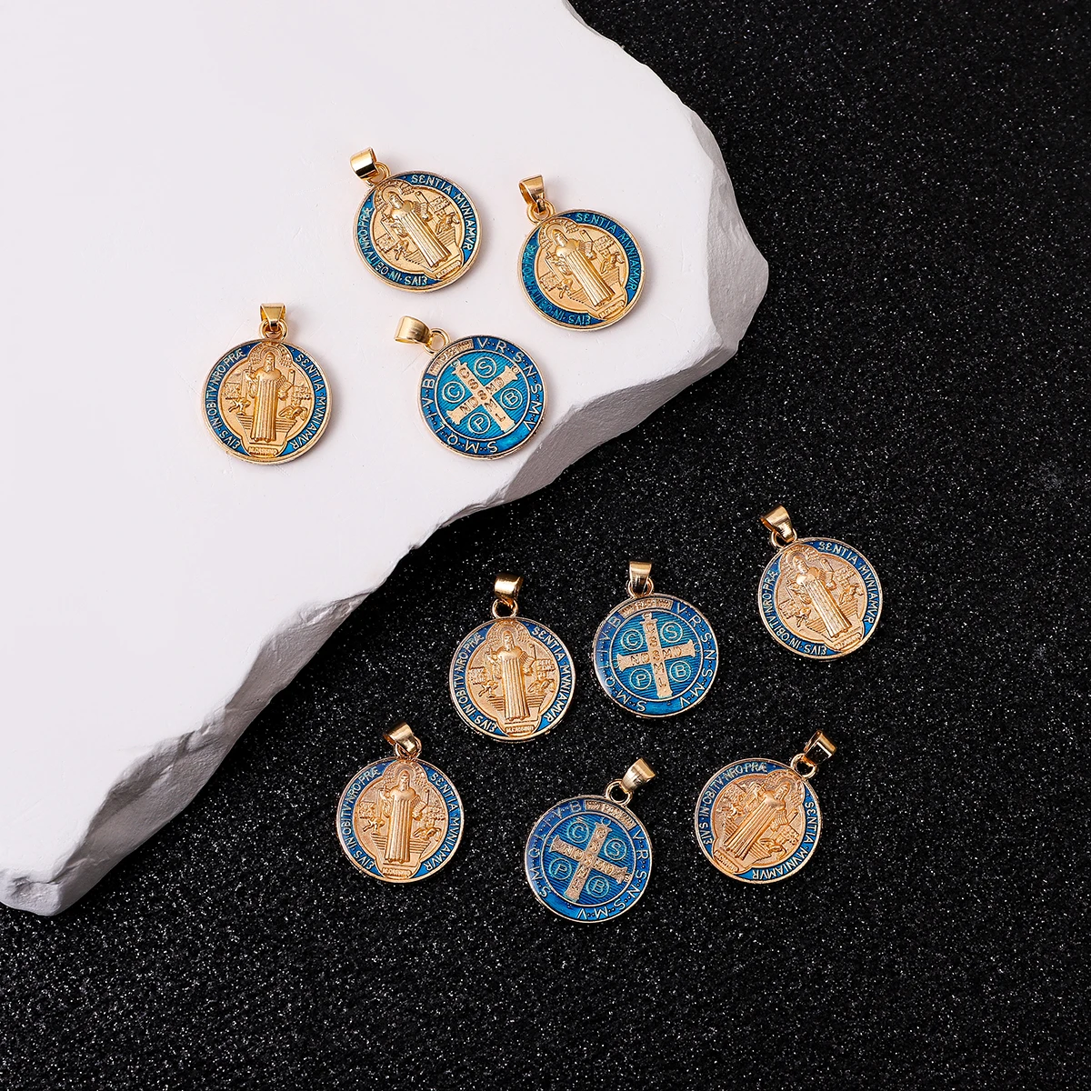 50 pcs Religious Set of multicolor Saint Benedict Medals Catholic   Gold Plated SB Medal Coin San Benito Favors Gifts