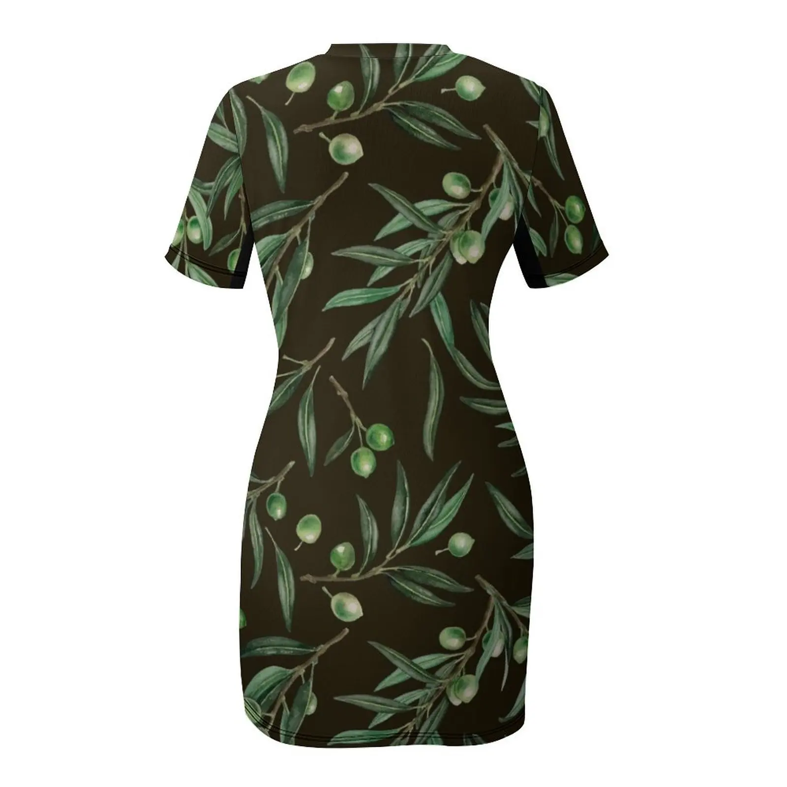オリーブの枝水彩画黒半袖ドレスドレスレディース 2025 夏ロングドレス女性ドレスプロム用ドレス