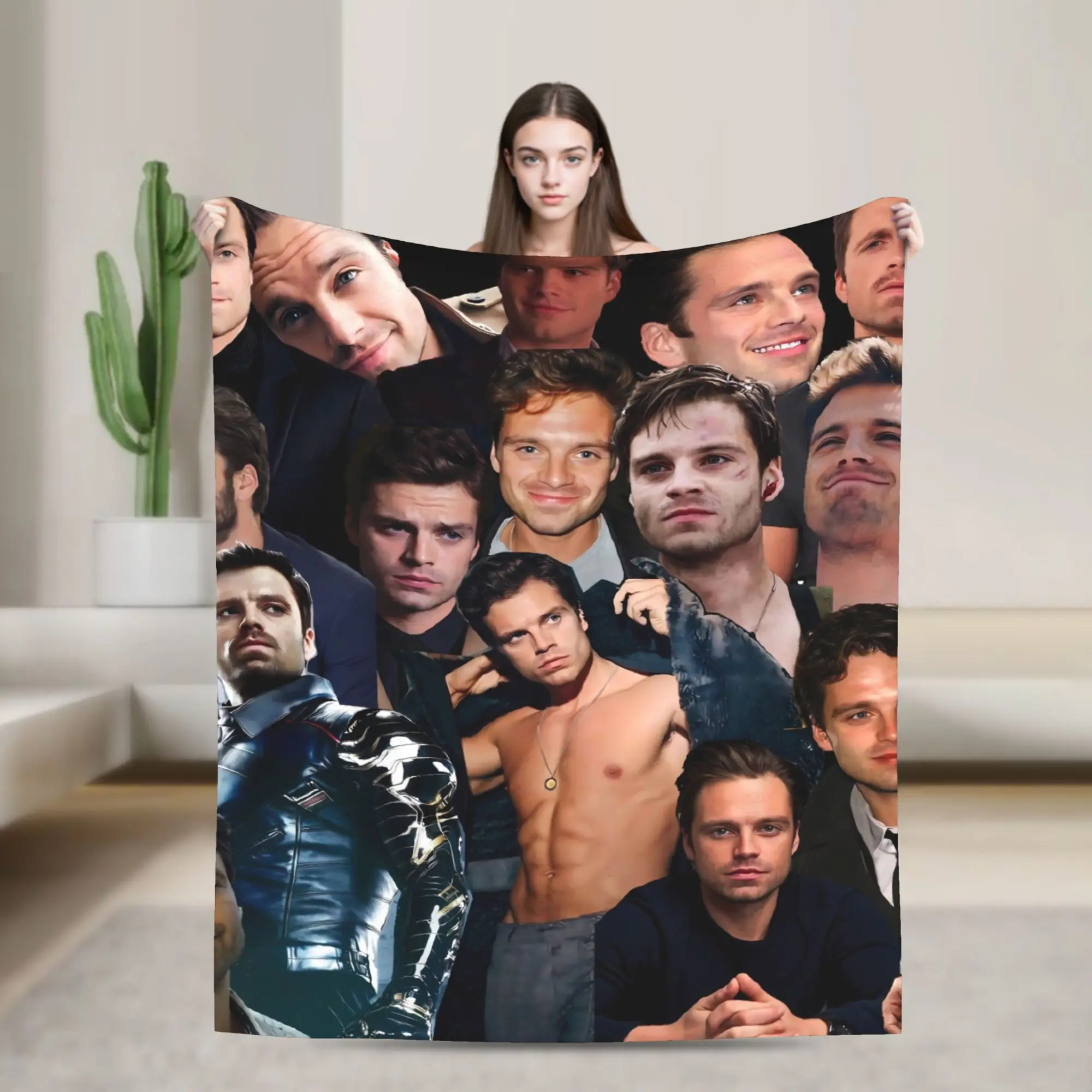 Sebastian Stan Photo American Actor Bucky Barnes Soft Blanket Travel Plush Throw Blanket Bed Flannel Bedspread Sofa Bed Cover