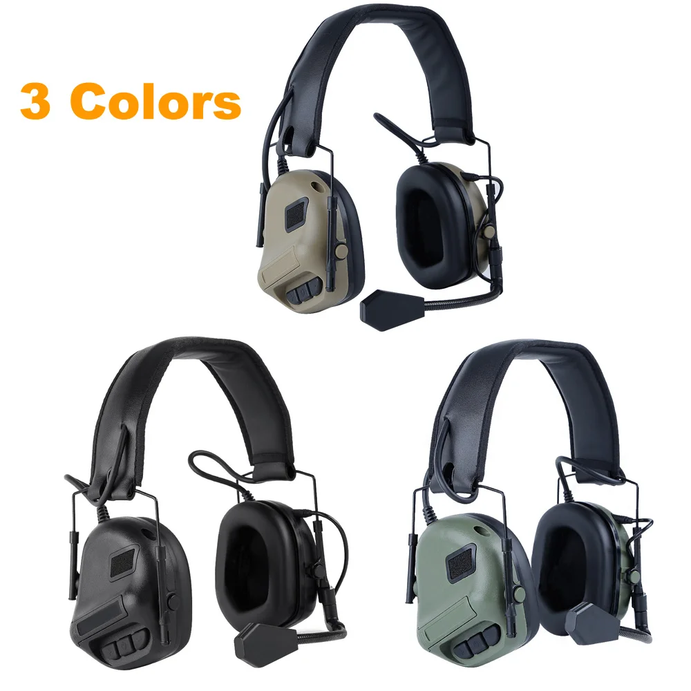 Auriculares militares tácticos sin pastilla de sonido, versión con reducción de ruido, para caza, Airsoft