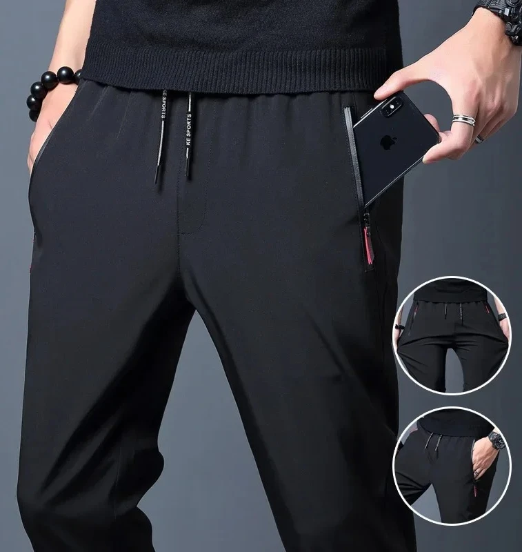 

Мужские повседневные брюки, корейские классические синие, черные, серые мужские брендовые брюки, прямые облегающие брюки с эластичной резинкой на талии для бега
