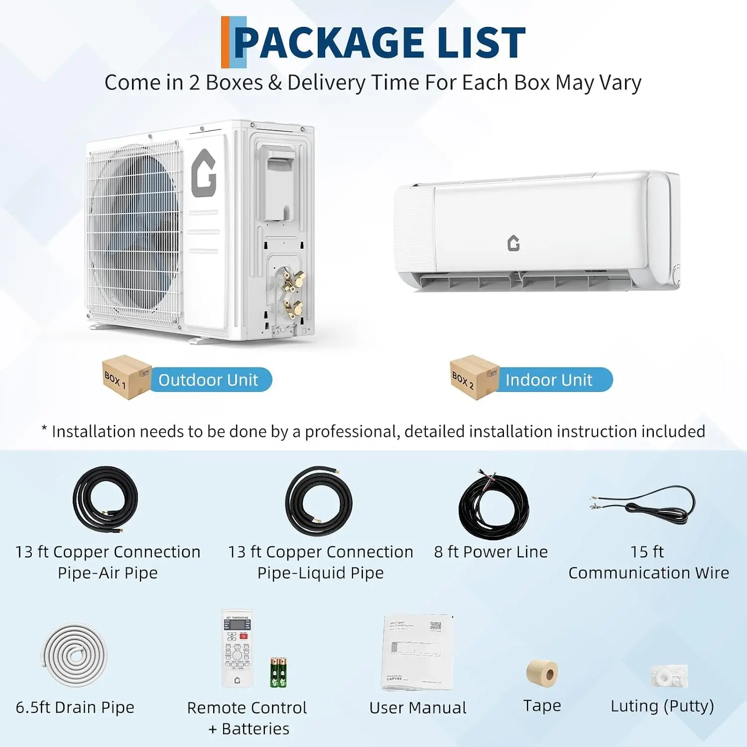 18000 BTU Mini Split AC/Heating System, 19 SEER2 Ductless Inverter Split Air Conditioner Unit with Heat Pump, 5 Modes,, Custom