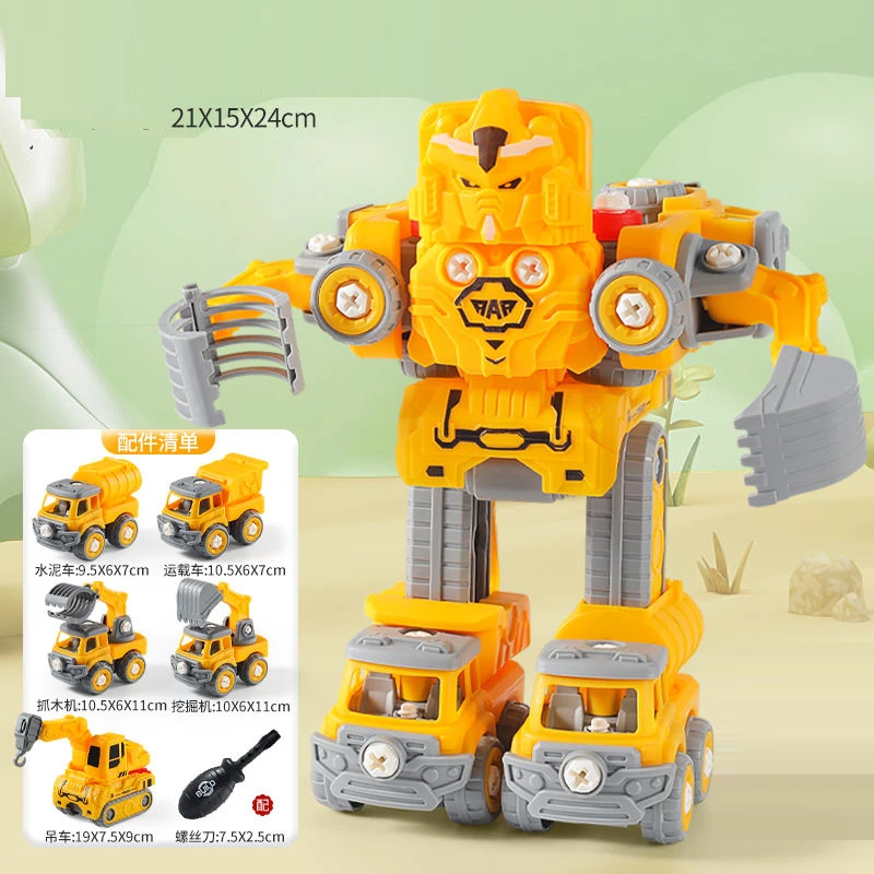 5 in 1 Take Apart Robots Trucks Vehicle DIY Construction Truck Toys Fire Engine Toy Screw Build Car Robot Toy for Boy Kids Gift