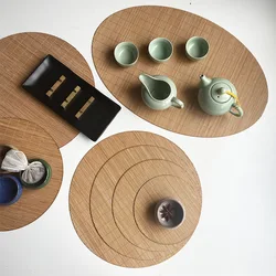 Traditional Chinese Bamboo Tea Set Oval Woven Bamboo Coasters for Heat Insulation Vintage Style Tea Ceremony Essentials