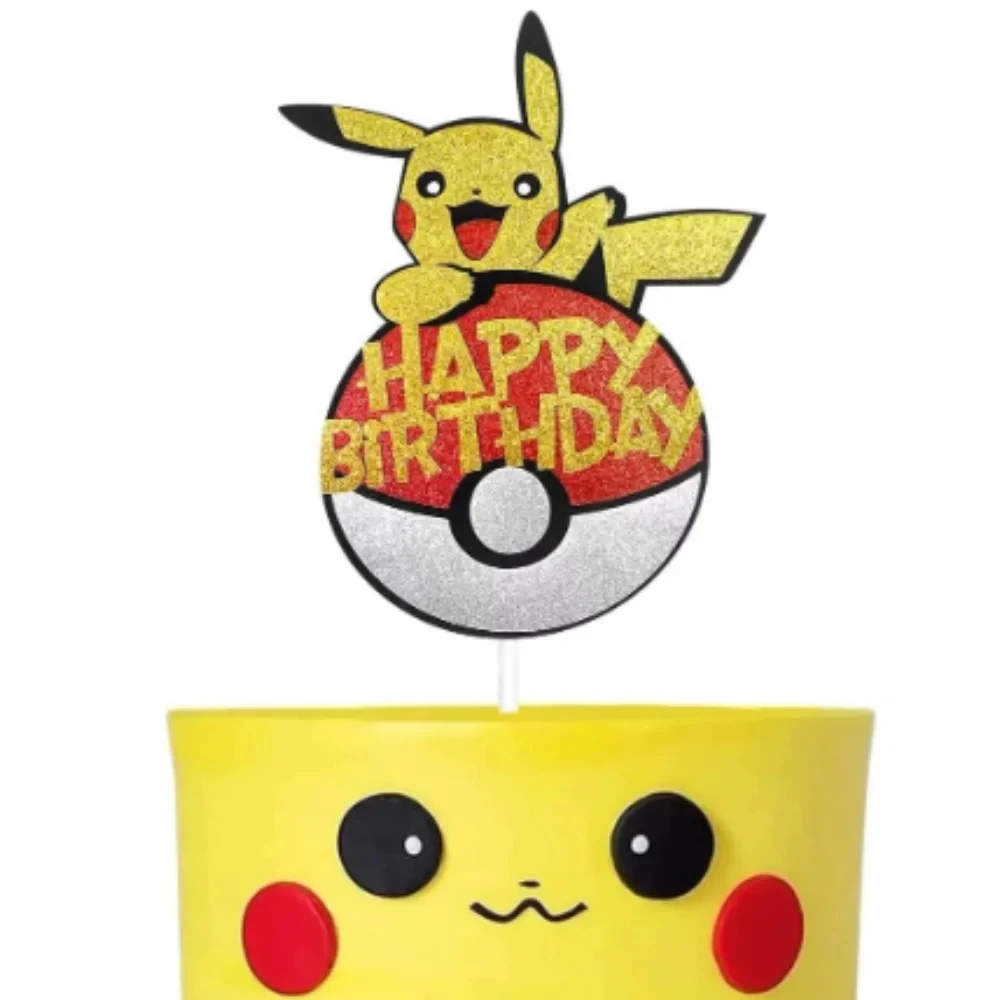 Pokemon Happy Birthday Cake Topper Cartoon Pikachu Cake Decoration Party Supplies Children\'s Birthday DIY Baby Shower Decoration