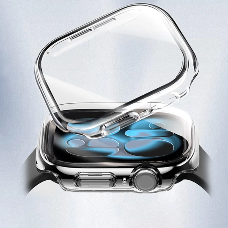 حافظة كمبيوتر لساعة أبل 11 42 مللي متر 46 مللي متر 2025 واقي شاشة صلب غير لامع من الزجاج المقسى + غطاء سلسلة iWatch 10 ملحقات