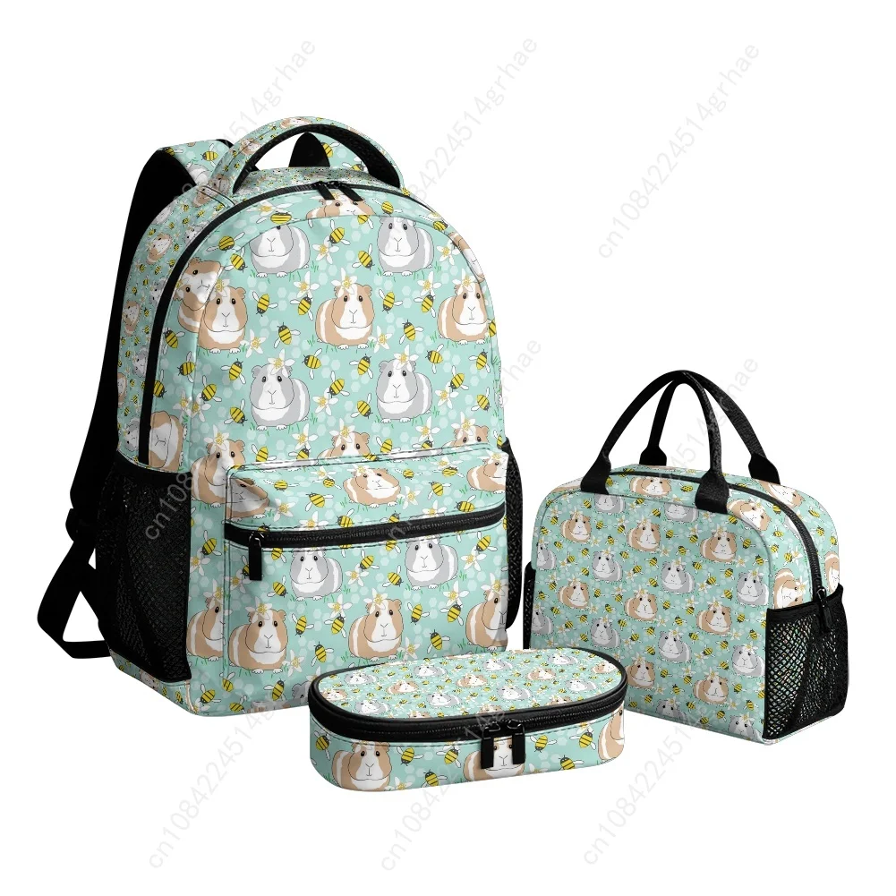 Cute Cartoon Guinea Pig Custom Leisure All-Over Print 3-Piece Backpack Set (Includes Backpack, Lunch Bag, and Pencil Case)