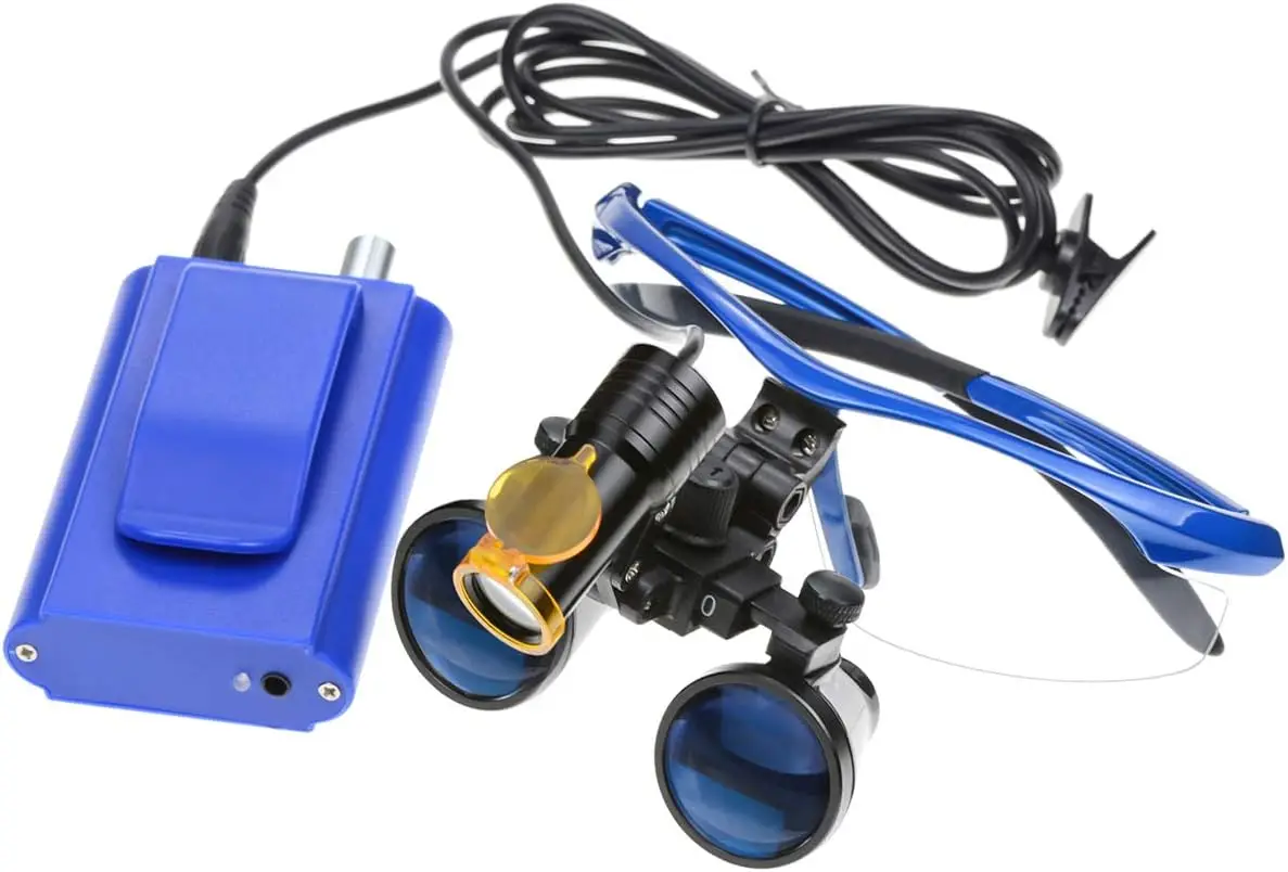 High Power 2.5X 3.5X Loupes Magnifier with 5W LED Headlight Plug in Clip Filter Light and Aluminum Protection Box