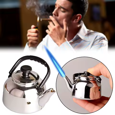 Cool Tea Kettle Lighter Funny Windproof Jet-Flame Refillable Butane Lighters Unique Present for Men C