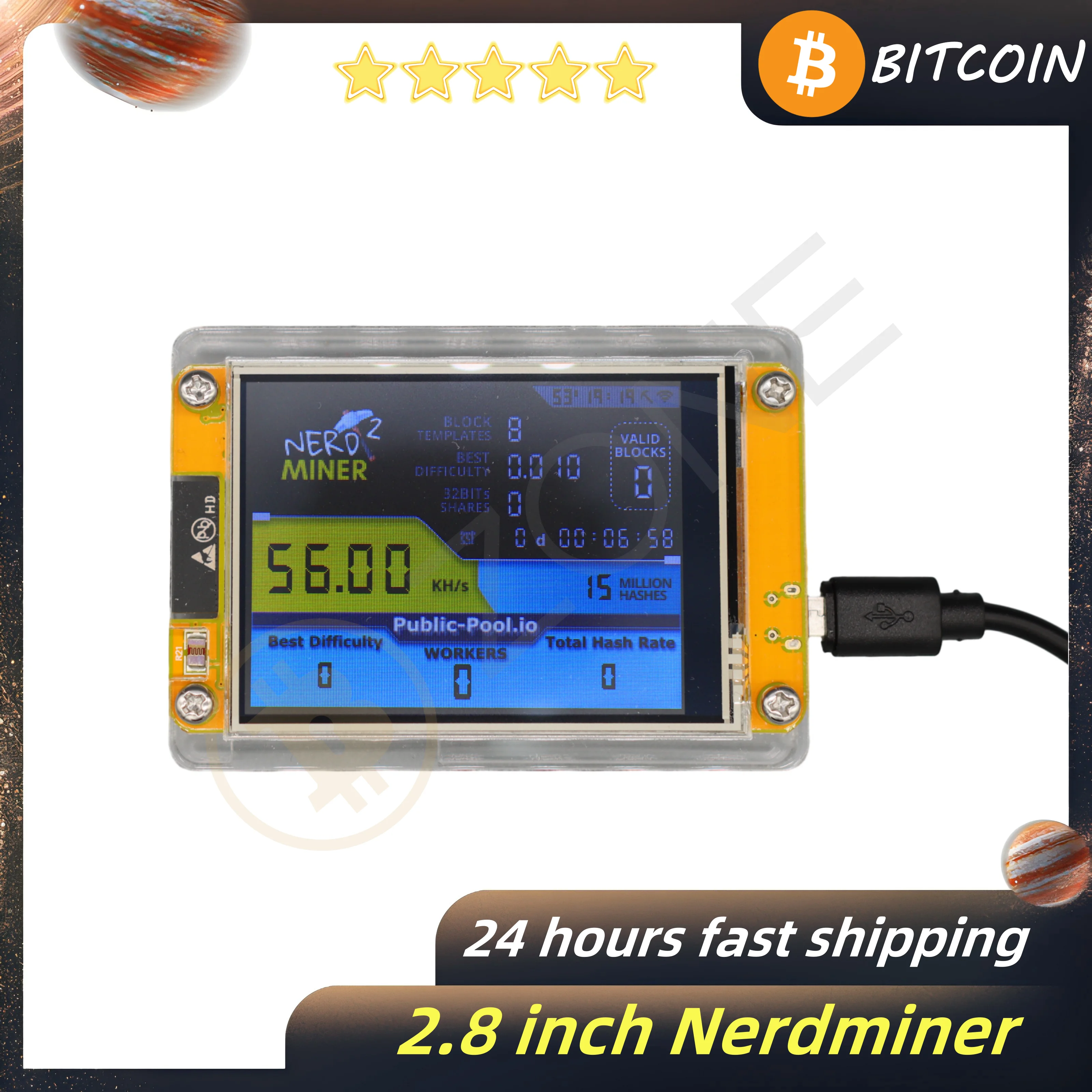 Nerdminer 2.8 inch Display 55KH Hashrate BTC Lotto Machine DIY Bitcoin Miner Micro ESP32 SOLO Mining Machine