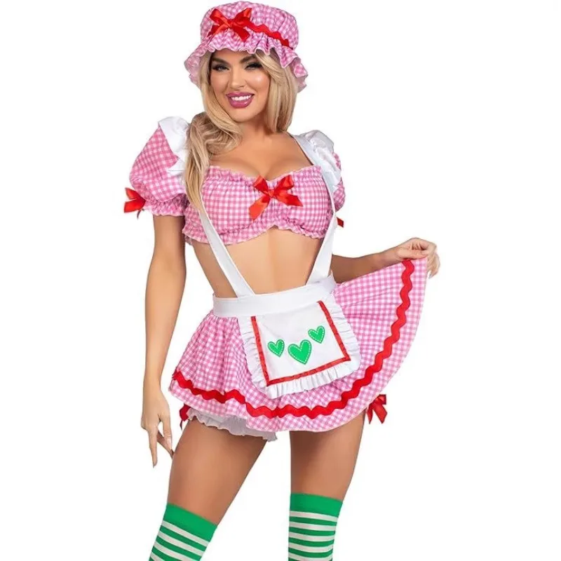 

Halloween Lolita Maid Cosplay Costume Women Sexy Plaid Tank Top Mini Skirt Set Nightclub Gogo Dancer Stage Outfit 2025