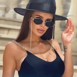 Trendy Retro Hexagon With Chain Sunglasses Women 2023 Brand Designer Unique Polygonal Sun Glasses For Female Small Frame Eyewear