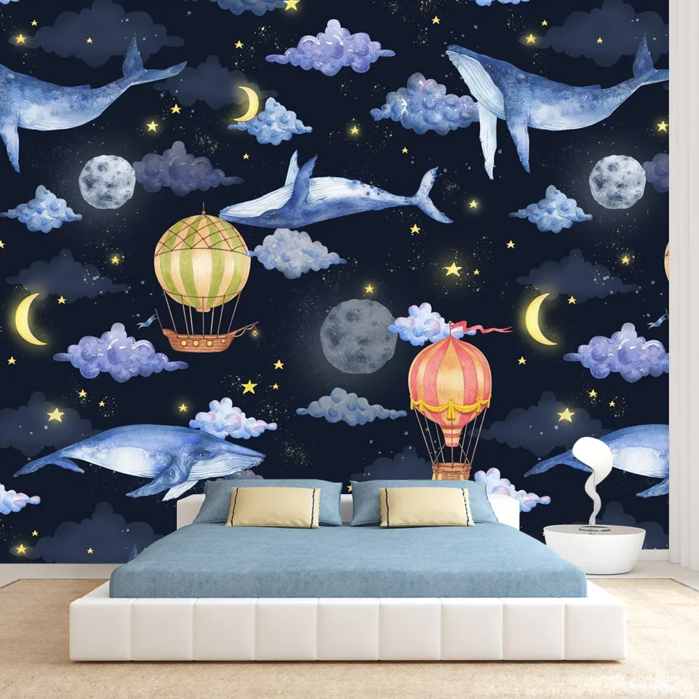 

Contact Paper Wall Papers Home Decor Peel and Stick Wallpaper Wallpapers for Living Room Kids Cartoon Starry Space Whale Mural