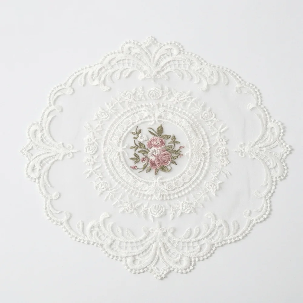 Vintage Lace Dining Table Cover White Heat Resistant Coffee Coaster Doily Round Embroidered Table Cloth Home Decor