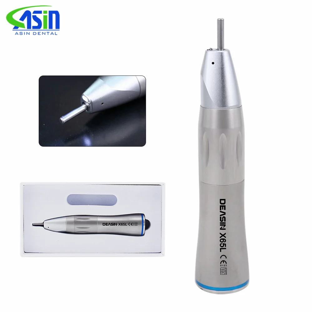 DEASIN Dental Fiber optic led straight handpiece X65L 1:1 blue ring  with internal water spray for electric micromotor