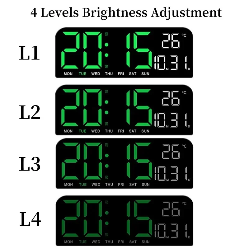 USB-betriebene 9-Zoll-große digitale Wanduhr, Temperatur, Datum, Woche, Timing, Countdown, automatischer Dimmer, 2 Alarme, 12/24 Stunden, LED-Wecker