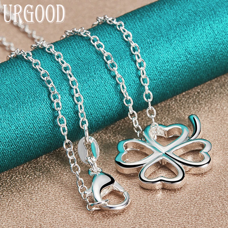 

925 Sterling Silver Four Leaf Clover Pendant Necklace 16-30 Inch Chain For Women Party Engagement Wedding Fashion Jewelry