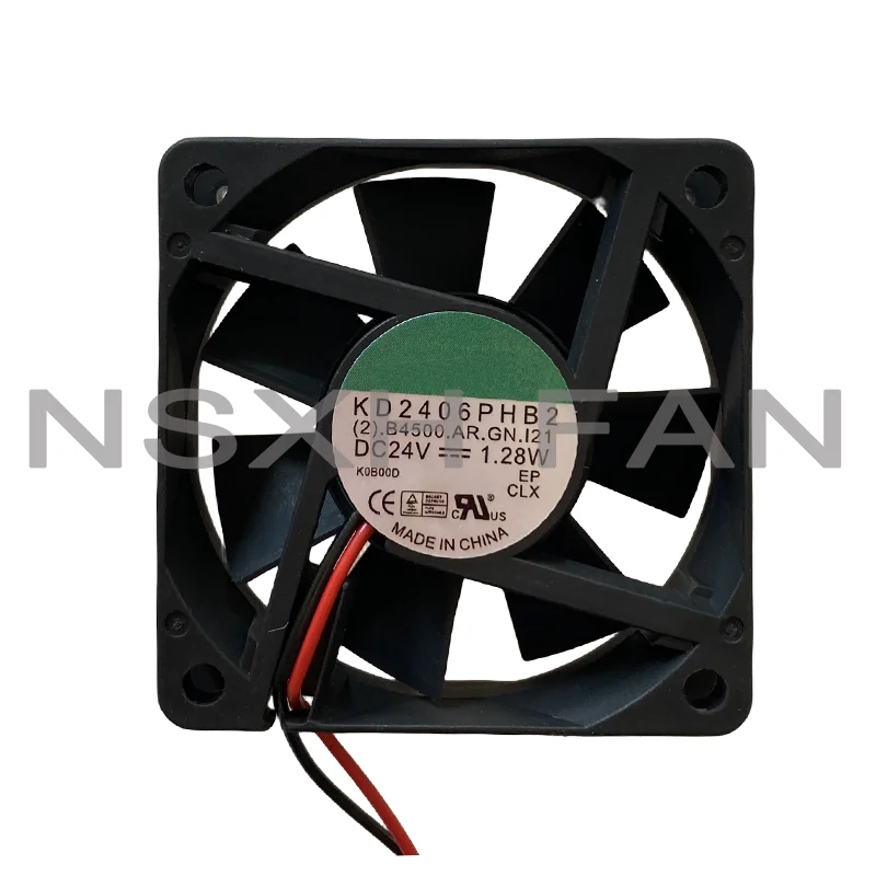 Ventilateur de refroidissement serveur 3 fils, KD2406PHB2 (2).B4500.AR.GN.121, 24V, 1.28W, 60x60x15mm