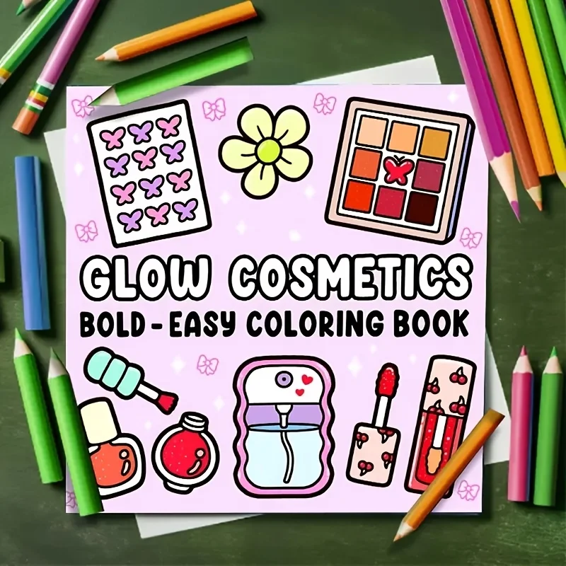 Glow Cosmetics Bold & Easy Coloring Book for Adult and Teen Makeup Theme Graffiti Painting Book for Friends Holiday Perfect Gift