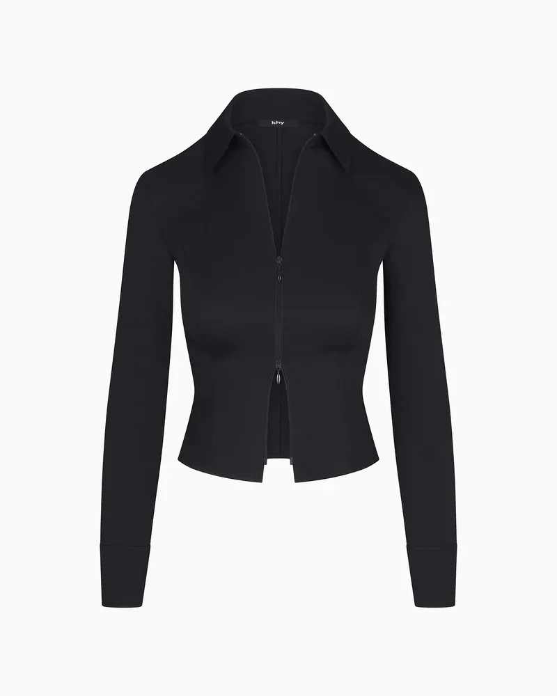 KHY kylie the same 2025 fashion zip waist mid-length stand-up collar shirt Slim top woman