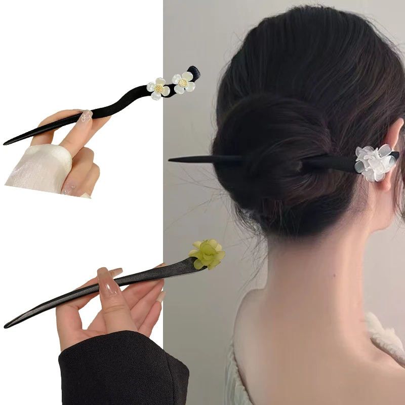 خمر النمط الصيني زهرة خشبية الشعر العصي اللؤلؤ دبوس الشعر مجوهرات للنساء مزاجه إكسسوارات الشعر تصفيف الزفاف Gif
