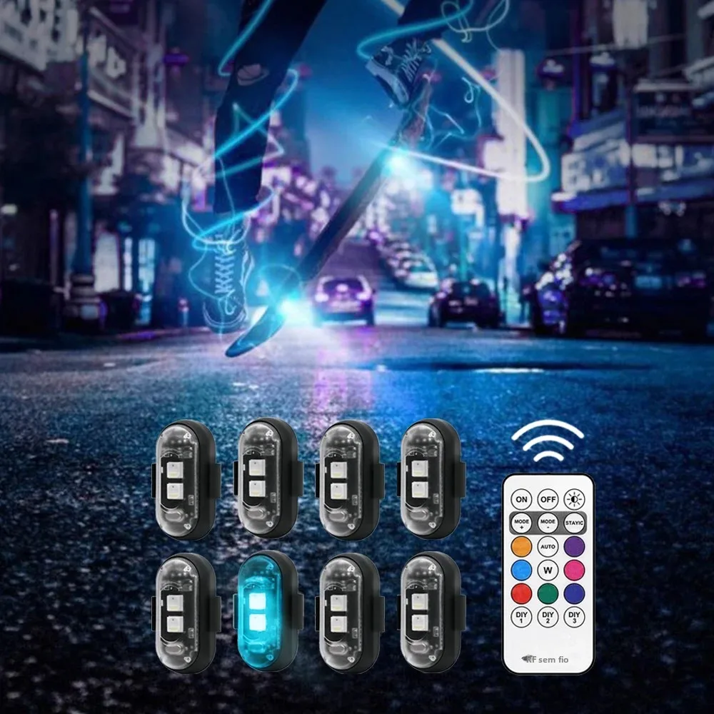 Rgb skate scooter luz underglow kit controle remoto sem fio led 8 cores recarregável strobe ambiente noite equitação decoração