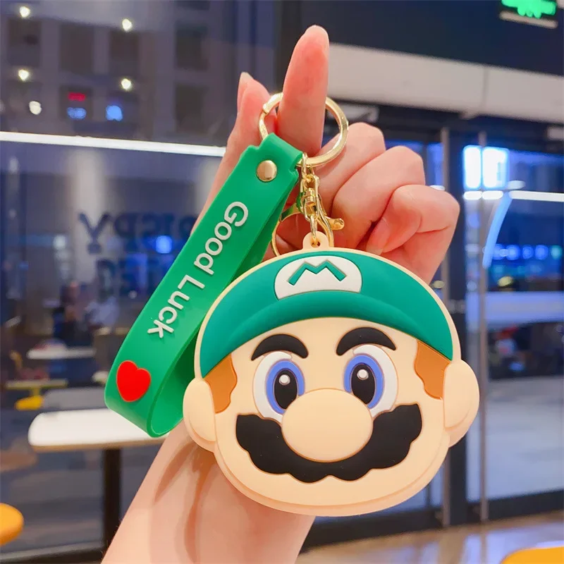 Super Mario Bro Keychains and Cion Purse for Children Anime Cartoon Cute Wallet Boys Girls Kawaii Mini Pouch Key Ring Kids Toys