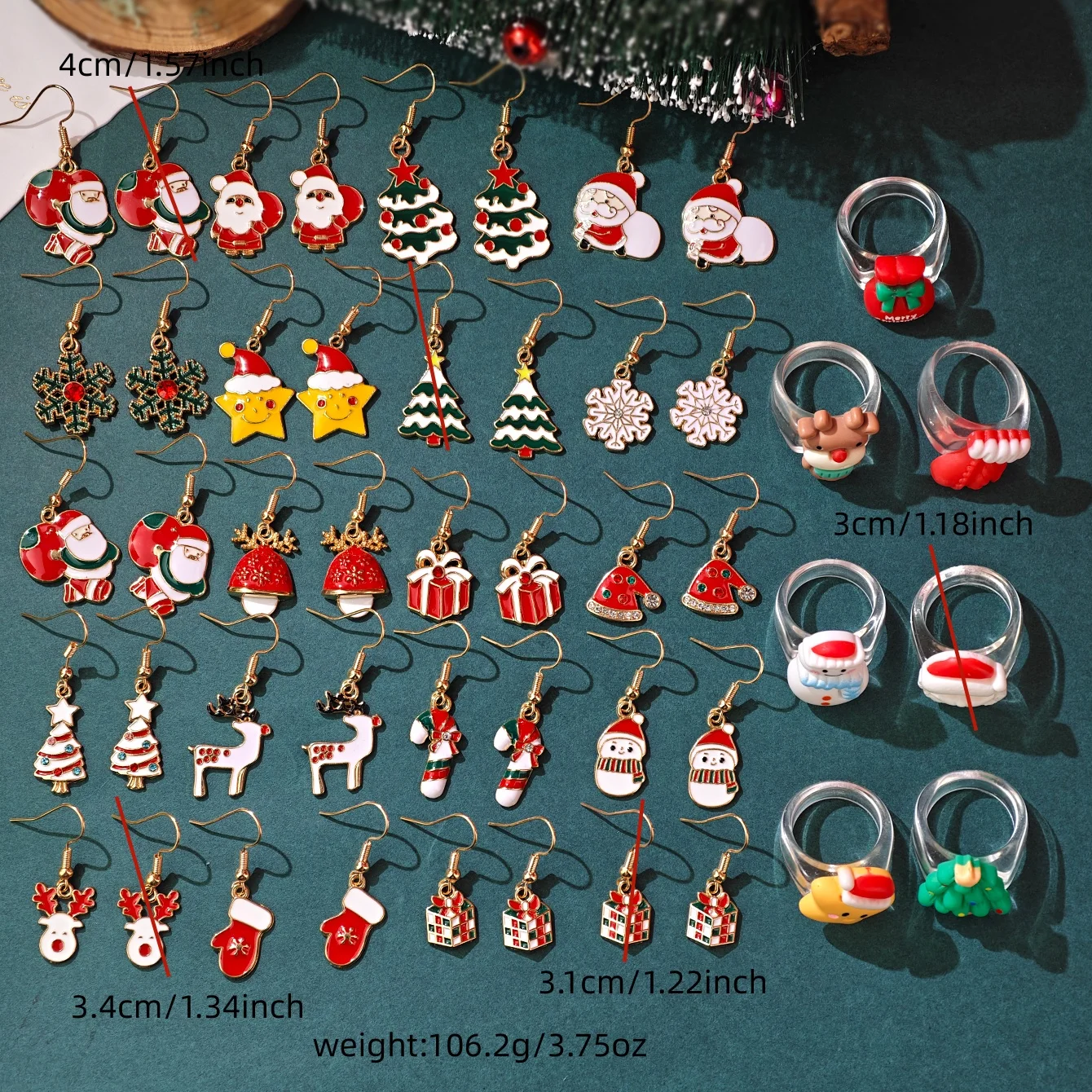 مجموعة أقراط وخاتم لحفلات عيد الميلاد - زيت سبيكة إبداعي مخصص - قطرة ندفة الثلج، الرنة، وهدية شجرة عيد الميلاد #4