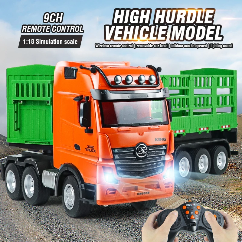 HUINA 1:18 Remote Control Trucks Toys for Kids Locomotive Car 9 Channels Detachable Alloy RC High Hurdle Truck with Sound Lights