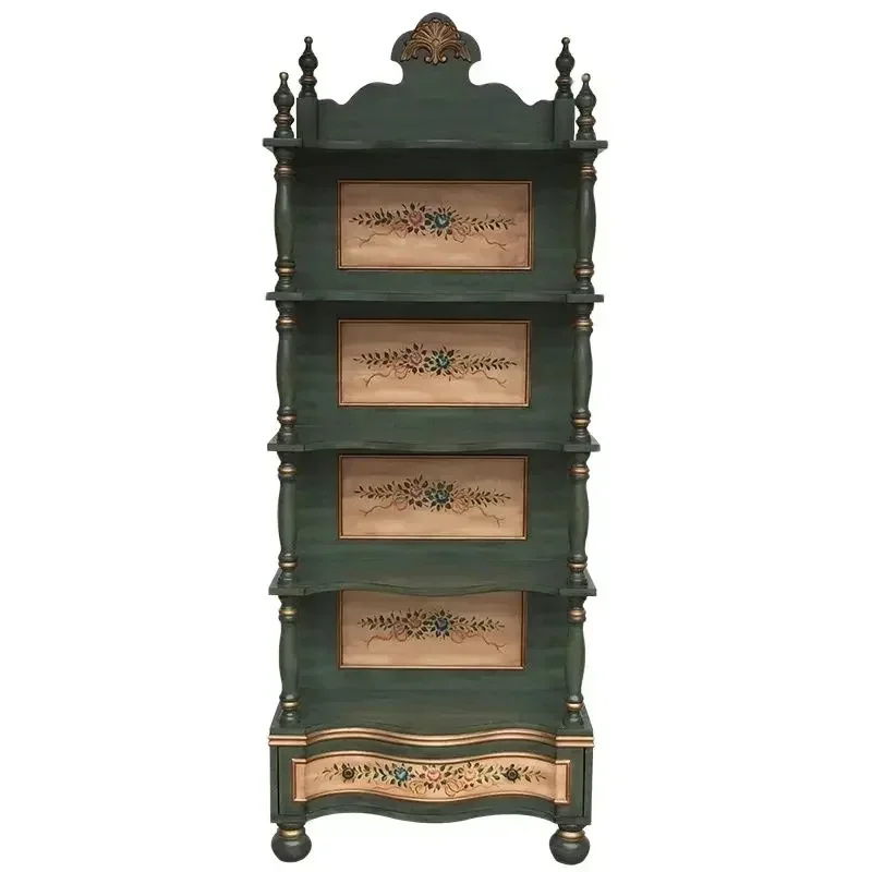 

~Y Bookshelf Bookcase Living Room Vintage Shelf Storage Cabinet Mediterranean Painted Wine Display Cabinet Sideboard Cabinet