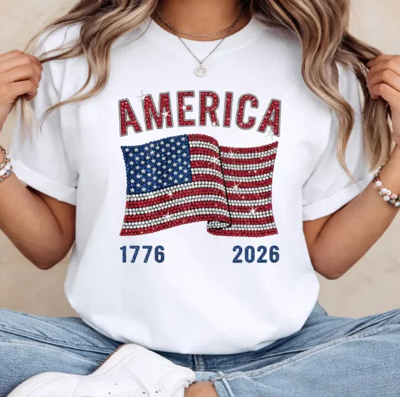 American 250 Men's and Women's Shirts 1776 2026 Patriotic Printed T-shirt July 4th Shining American Anniversary Commemoration