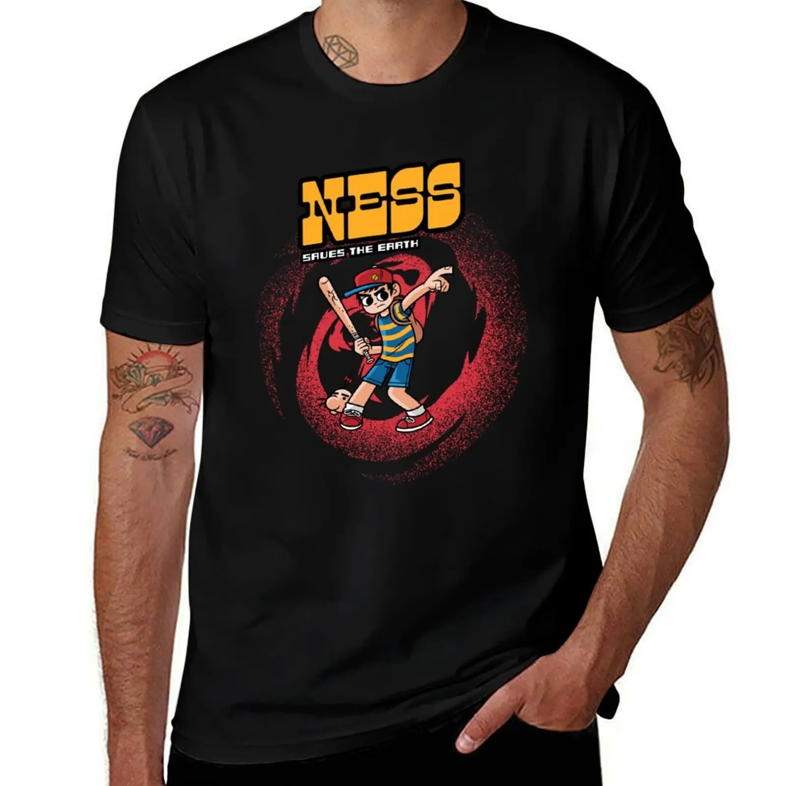 

Ness Saves The Earth T-Shirt cotton t shirts high quality t shirts for man slim fit T-Shirt