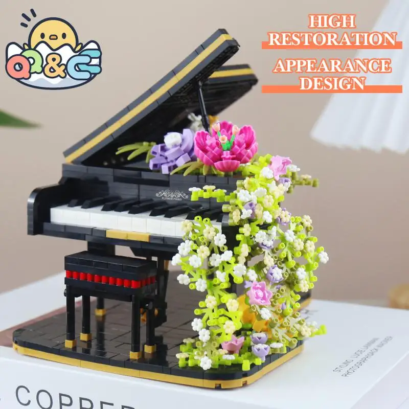 Juguete de bloques de construcción de Micro Piano para niños, ramo de flores de vida eterna, juguete de adorno, decoración romántica, ladrillo creativo, serie de plantas, Juguetes