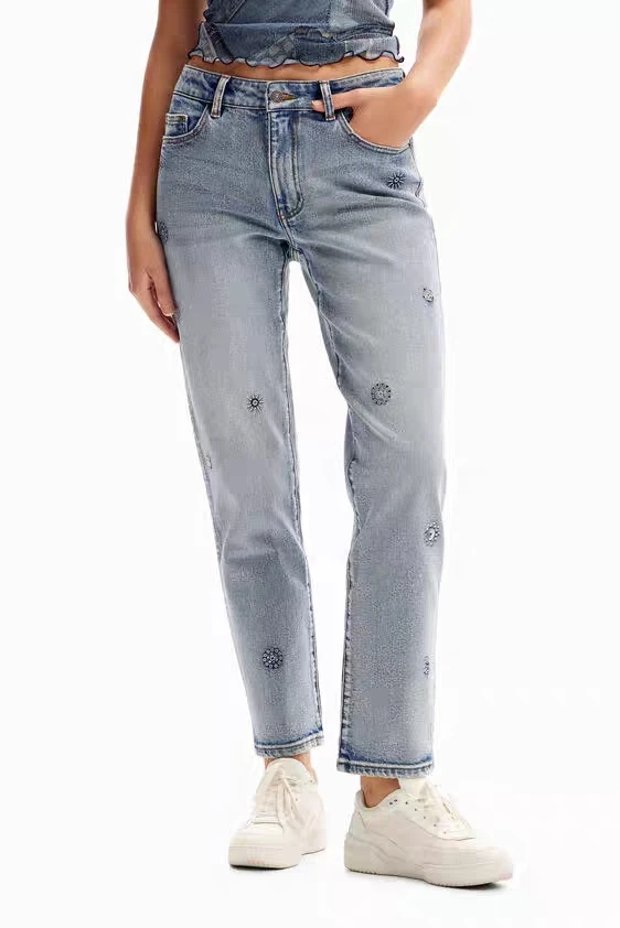 Foreign trade original single Spanish new fashion slim wash to do old sequin stretch jeans