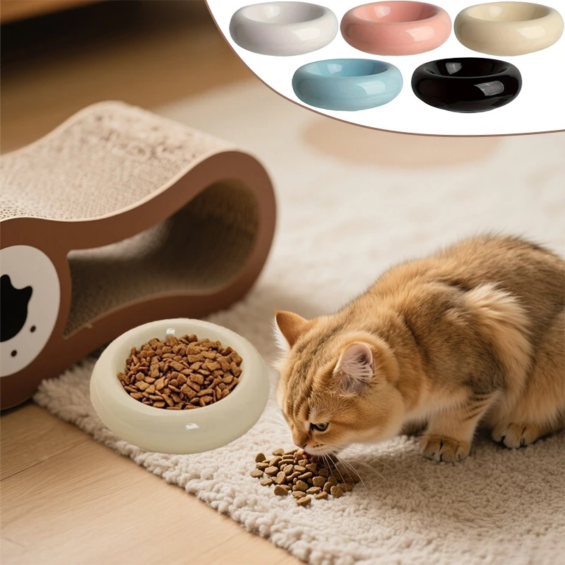 

A good quality Pet Ceramic Bowl Donut Shape Cat Food Bowl Anti-Fall Flip Bowl Non-slip Multiple Colors Eating Feeding Supplies