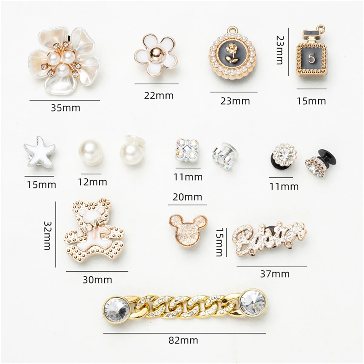 15Pcs Bling Shoe Charms for Women Shoe Decoration Clog Charms Jewelry Shoe Accessories for Clog Slippers Sandals