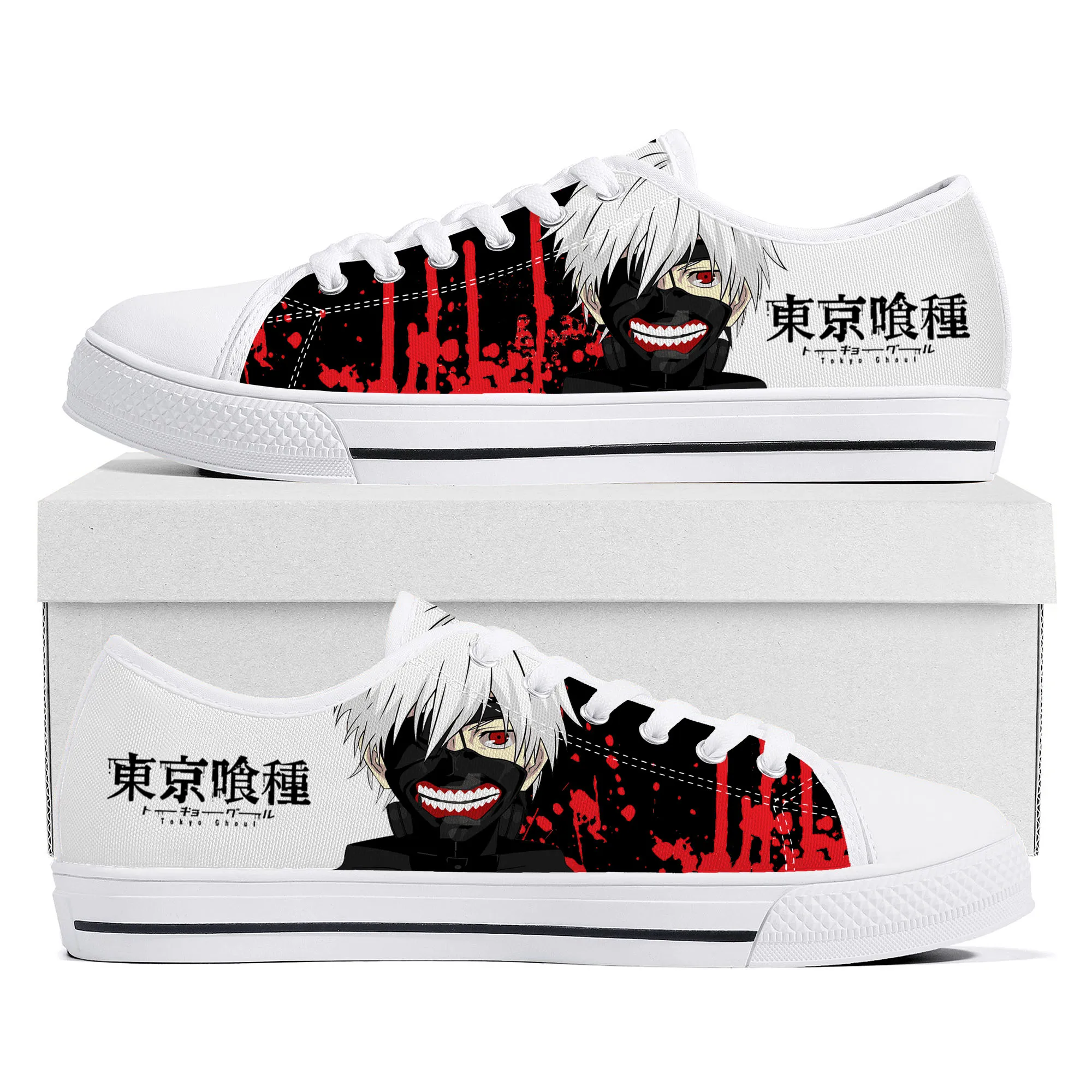 Anime Ken Kaneki Tokyo Ghoul lage top hoge kwaliteit schoenen heren dames tiener canvas sneaker casual paar sneakers aangepaste schoen