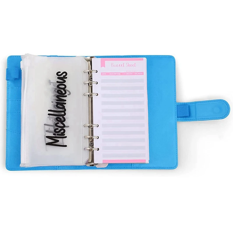 50 szt. Kieszonkowy zestaw do segregatorów ze skóry A6 PU, segregator do osobistego segregatora do oszczędzania pieniędzy, niebieski System kopert