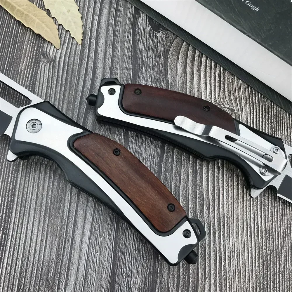 HUAAO DA130 Flipper Assisted Folding Knife 5Cr13Mov Blade Colored Wood Handle Outdoor Camping Pocket Hunting Knife EDC Tool