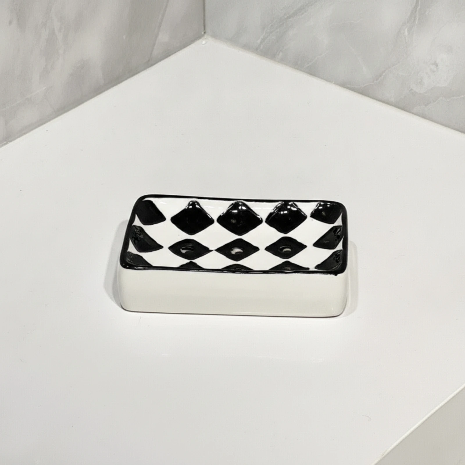 Ceramic Soap Dish Rectangular Soap Dish Elegant Compact for Bathroom Sink, Vanity Counter
