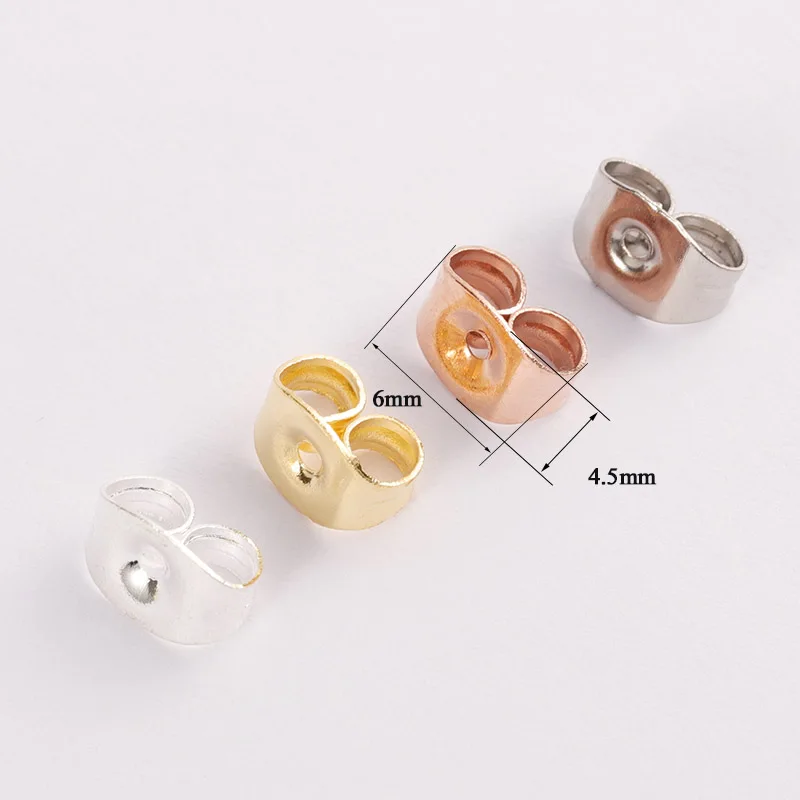 100pcs 6x4.5mm Stainless Steel Earrings Back Gold Silver Tone Rose Gold Butterfly Ear Nuts Stopper DIY Jewelry Making Supplies