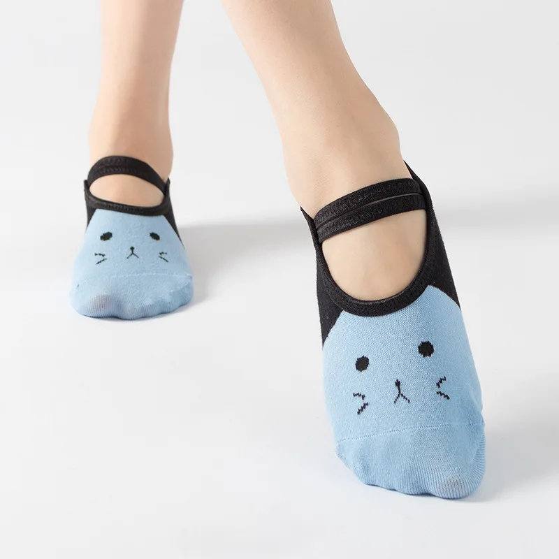 Yoga Socks With Grips For Women Sportneer Workout Ballet Pilates Socks With Straps Cute Cartoon Cat Print Sock Slippers